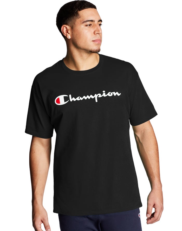 Champion Herre T-Shirts Sort - Graphic Jersey Script Logo - Danmark FMO-697504